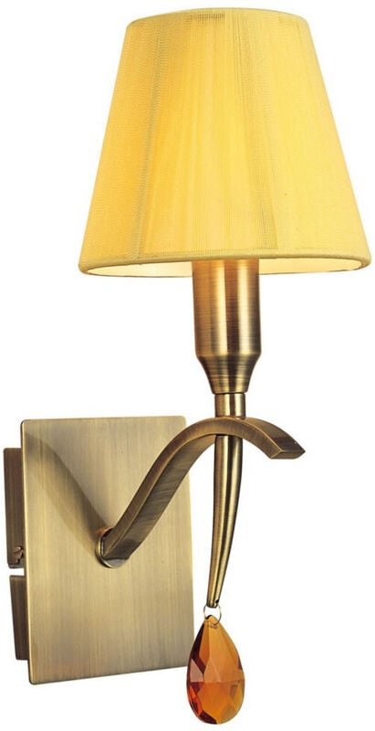 Inspired Mantra Siena Wandleuchte mit Schalter, 1 Licht E14, antikes Messing mit bernsteinfarbenem cremefarbenem Schirm ...