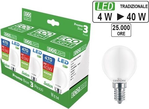 Kit 3 led -Glühbirnen in Miniglobo E14 Ecolight 4W