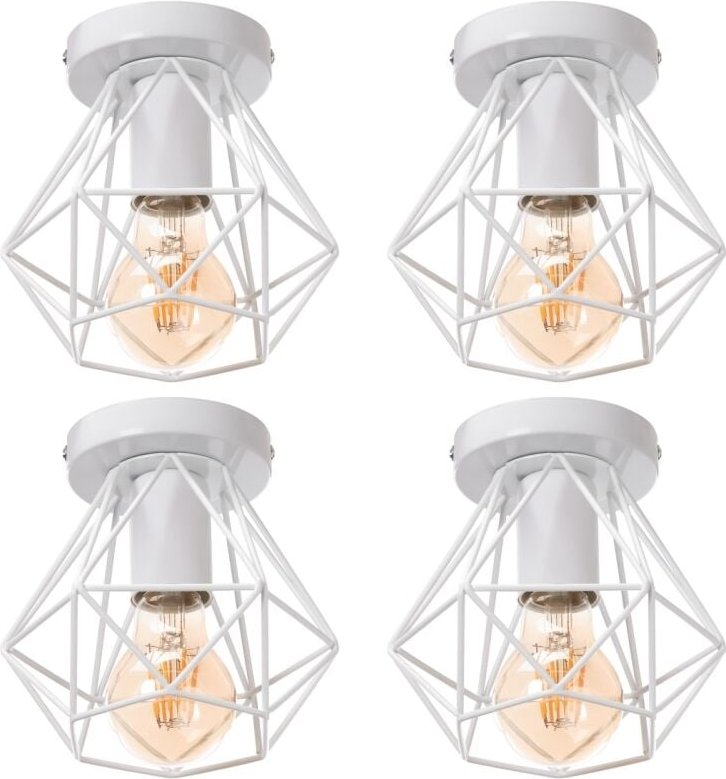 4 Stücke Vintage Industrial Deckenleuchten Eisenkäfig Lampenschirm Pendelleuchte Weiß Hängelampe Ø16cm