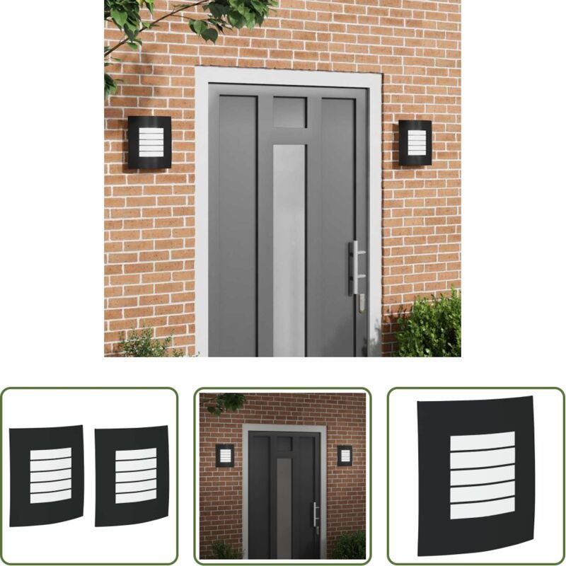 vidaXL Terrassenbeleuchtung - Außenwandleuchte 2 pcs Schwarz 23,5 x 9 x 26 cm