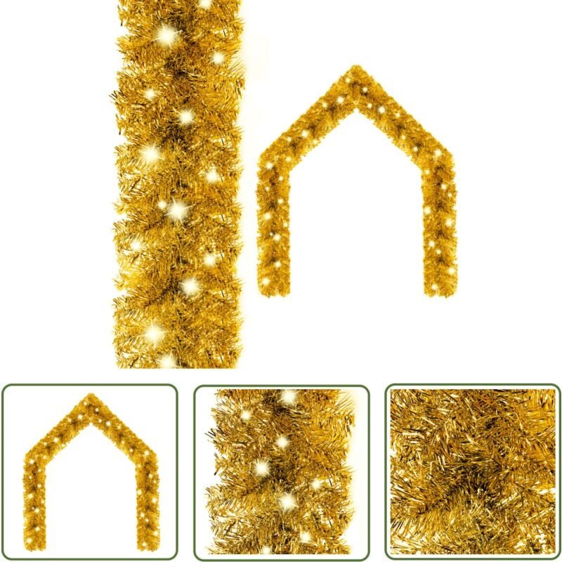Weihnachtsgirlande mit led 5 m Golden - Weihnachtsdeko - Lichterkette - LED-Lichterkette - Goldene Weihnachtsdekoration ...