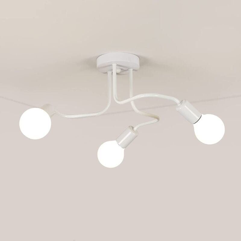 Goeco - Deckenleuchte Vintage E27 Basis 3 Lichtern Deckenlampe Für Wohnzimmer Schlafzimmer Esszimmer Büro Weiß