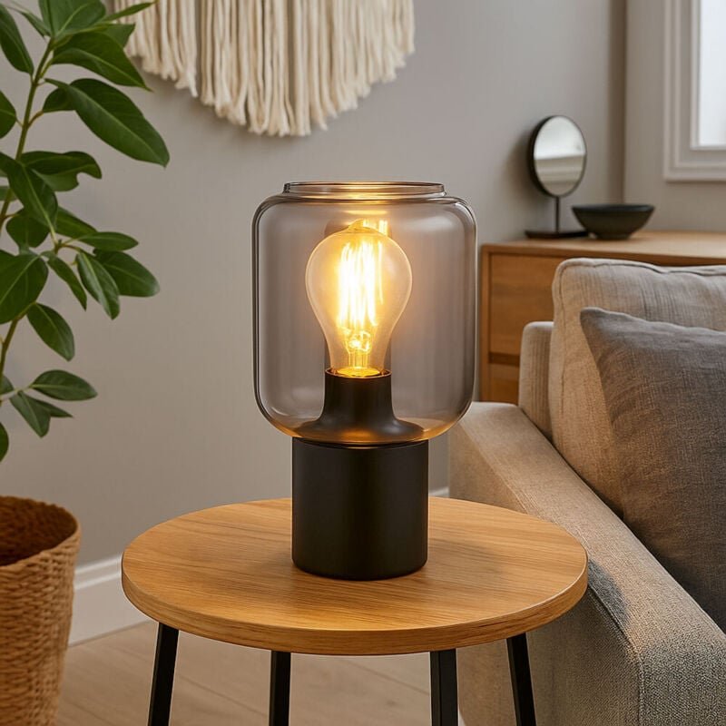 Globo Lighting - Tischlampe Schwarz Wohnzimmerlampe Tischleuchte Nachttischlampe Schlafzimmerleuchte, Glas Metall, 1x E2...