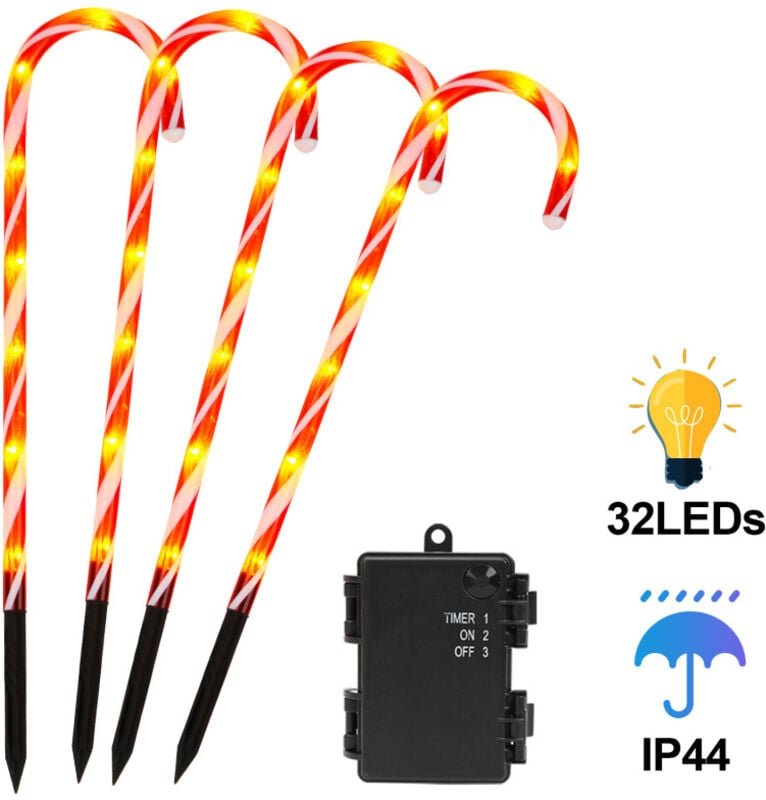 SWANEW 4x LED Zuckerstangen 32 LED Lichter Außenbeleuchtung Lichterkette Garten Weihnachtsbeleuchtung Beleuchtung Außen ...