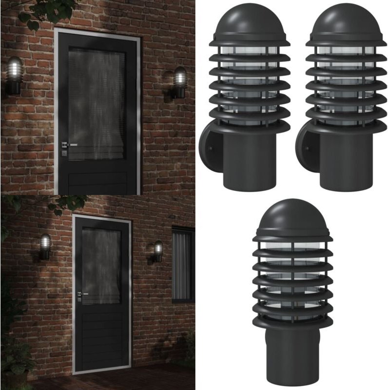 Außenwandleuchten 2 Stk. Schwarz Edelstahl - Outdoor-Beleuchtung - Wandleuchte - Gartenleuchte - Edelstahl - Schwarz - H...