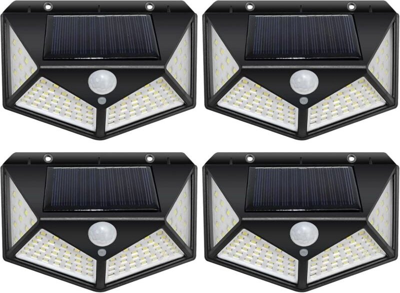 4er-Pack Solarleuchten für den Außenbereich, 100 LEDs, Bewegungsmelder, wasserdicht, solarbetrieben, Sicherheitsleuchten...