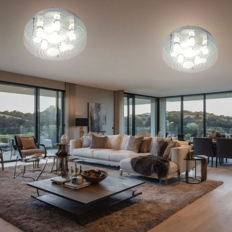 Globo - Deckenleuchte Glas satiniert Deckenlampe 6 Flammig Wohnzimmerleuchte Decke, 6x GU10 Fassungen, DxH 33x12,5 cm, 2...