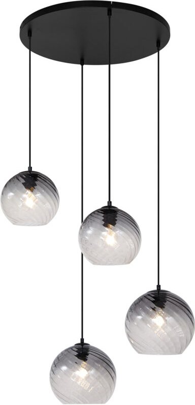 Art-Deco-Hängelampe schwarz mit Rauchglas rund 4-flammig - Bao