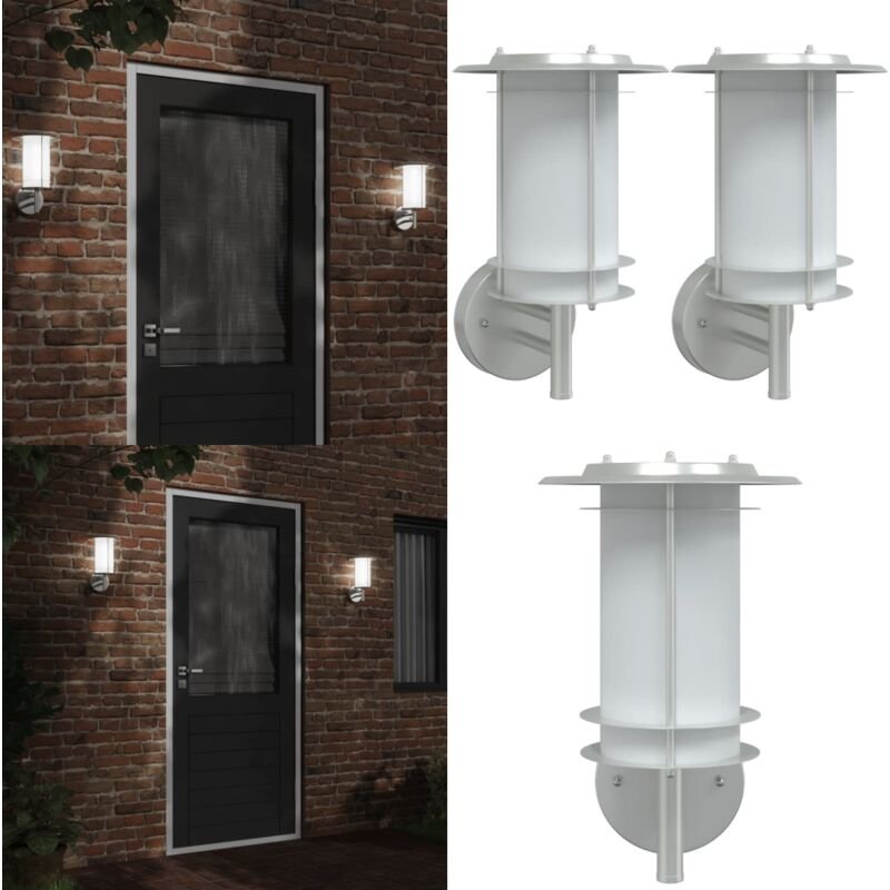 Thumbnail - Außenwandleuchten 2 Stk. Silbern Edelstahl - Außenleuchten - Wandleuchte - Gartenbeleuchtung - LED-Leuchte - Edelstahl -...