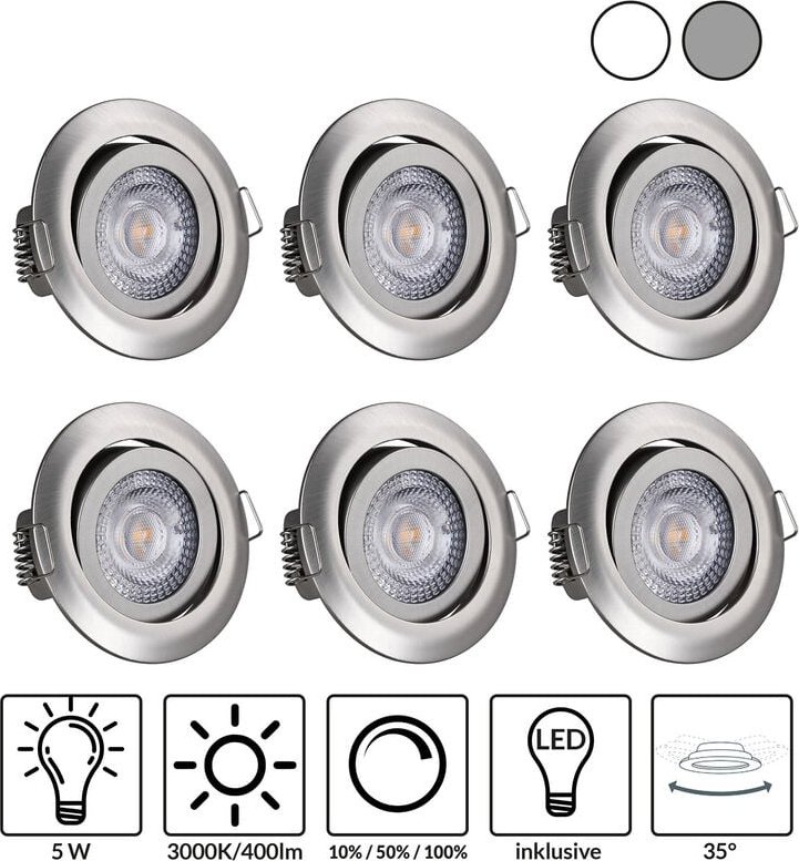 Thumbnail - Monzana - Einbaustrahler 6er Set led Flach 68mm Dimmbar Schwenkbar Warmweiß 3000K Rund 230V Spots Deckenspots Einbauleuc...