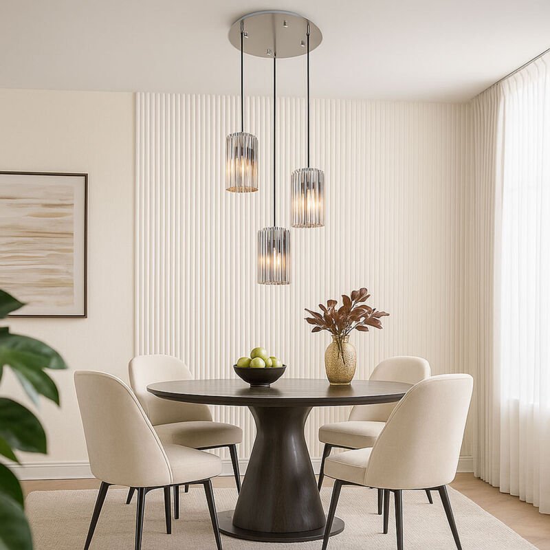 LED Pendellampe Esstisch Wohnzimmerleuchte Hängeleuchte Glas klar silber, Metall nickel matt, 3x 7W 630lm warmweiß, DxH ...