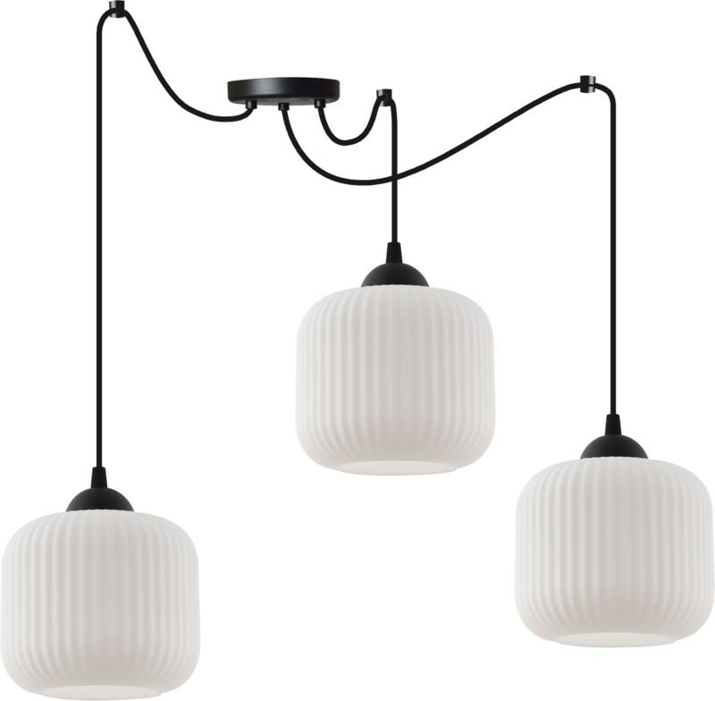 Riffle Spider Hängelampe Schwarz 3 Flache Weisse Zylinderlampenschirme E27