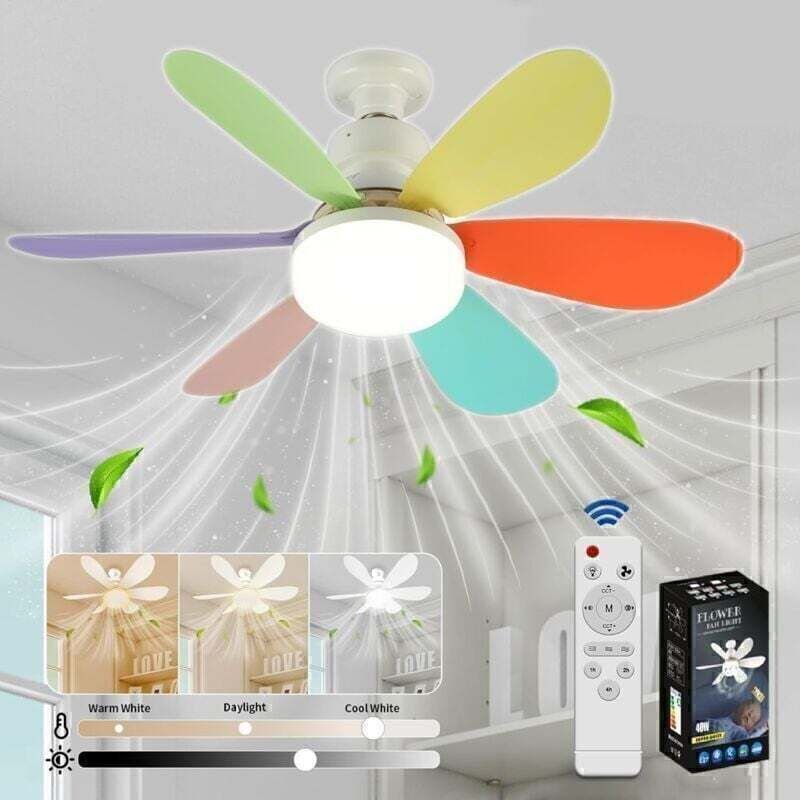 Deckenventilator mit Licht und Fernbedienung, dimmbarer LED-Deckenventilator mit integrierter 40-W-E27-Lampe, 6 Flügel, ...