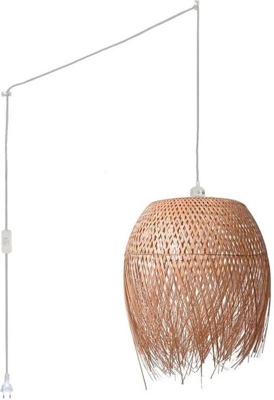 Barcelona Led - Pendelleuchte aus Rattan "Java" mit Schalter und Stecker