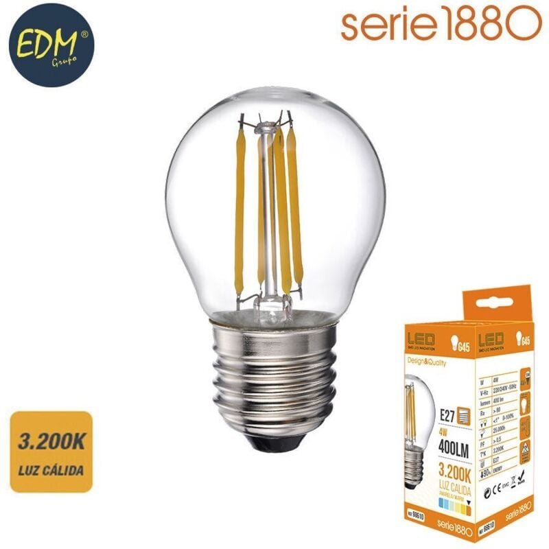 EDM - led Filament-Kugelbirne E27 4W 500lm 3200K warmes Licht Ø4,5x7,8cm