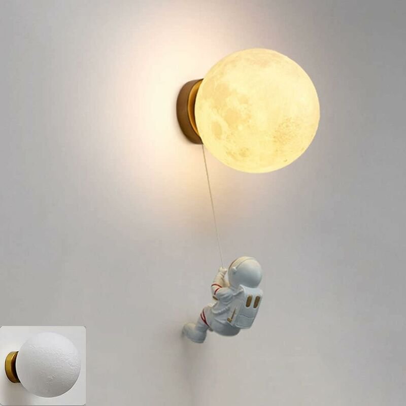 Planet Moon 3D Wandlampe Nachtlicht Dimmbar, Kinderzimmer Sphärische Nachtlampe für Jungen Mädchen Astronautenlampe Höhe...