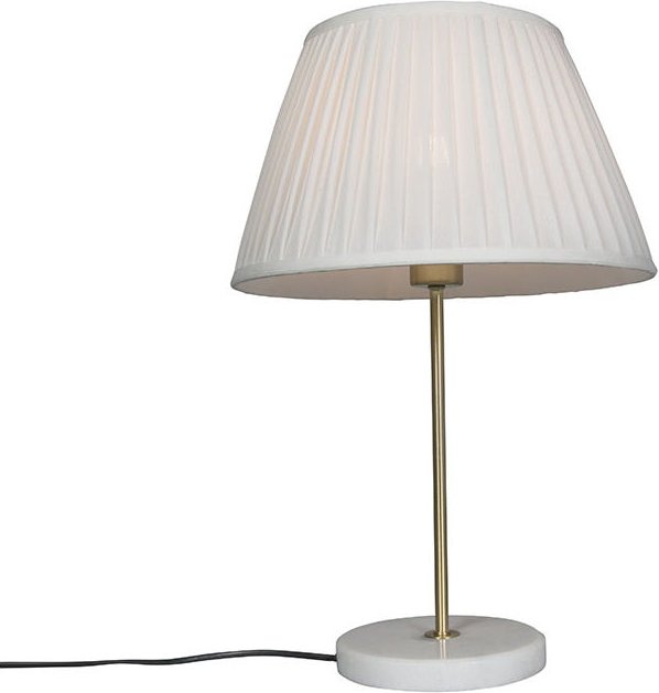 Retro Tischlampe Messing mit Plissee Schirm Creme 35 cm - Kaso