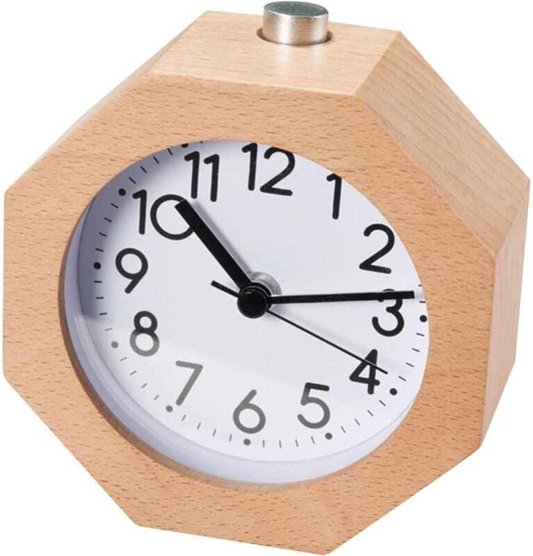 Thumbnail - Analoger Wecker aus Holz – tickt nicht mit Schlummerfunktion – leuchtendes Zifferblatt – geräuschloser Reisewecker – Sch...
