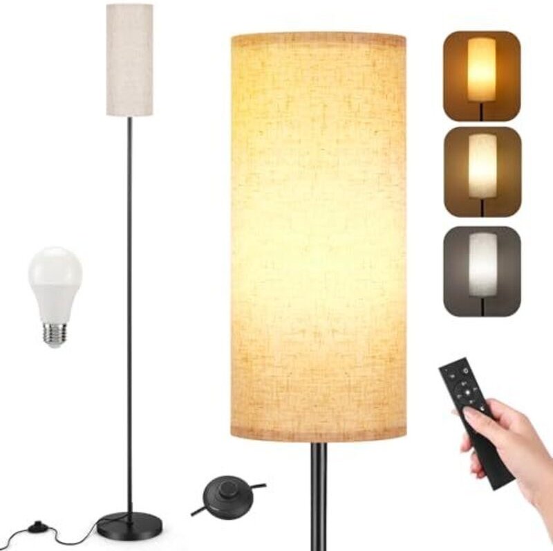 LED-Stehleuchte fürs Wohnzimmer, dimmbar, 171,5 cm, moderne Stehleuchte mit E27 12W-Leuchtmittel, 3 Farbtemperaturen, gr...