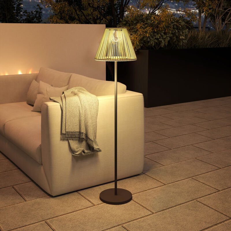 Solar-Stehlampe, Rattan-Solarlampe mit Lichtsensor, 25 LEDs, automatische Solarlampe im Boho-Stil, IP44 wasserdicht, Out...