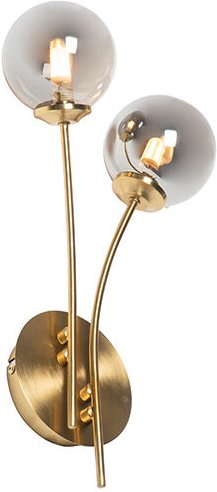 Moderne Wandleuchte Gold 2-Licht mit Rauchglas - Athen