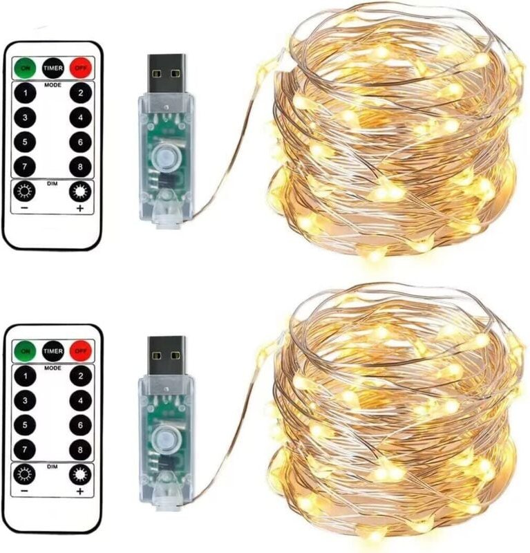 2 Lichterketten 100 LEDs 10 Meter Silberdraht Warmweiß, USB-Stecker mit Fernbedienung Sternenlicht für Weihnachtsfeier H...