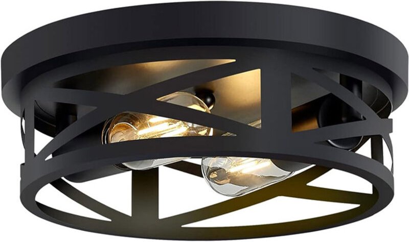 E27 Einbau-Deckenleuchte, 2-flammige schwarze Flurleuchte, Deckenleuchte für Landhausstil, Küche, Flur