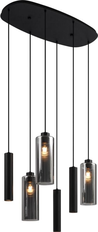 Moderne Pendelleuchte Schwarz mit Rauchglas 6-flammig - Duplantis