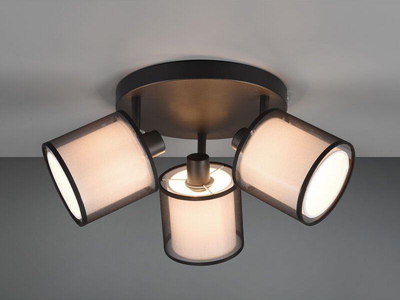 Deckenstrahler BURTON 3-flammig Stoff Organza Schwarz Weiß, Ø 49cm