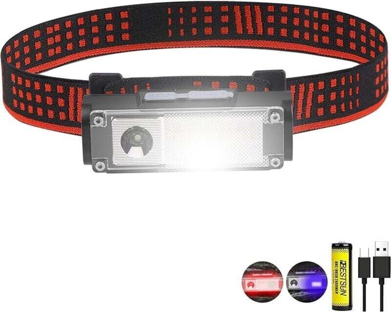 Wiederaufladbare LED-Stirnlampe, Stirnlampe mit 4 Beleuchtungsmodi, rotes und blaues Licht, wasserdicht, verstellbar, 60...