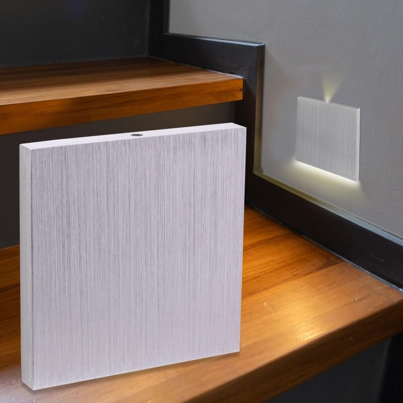 LED Treppenbeleuchtung 230V Wandeinbauleuchte eckig Alu-gebürstet - Unterteil Lichtfarbe: CCT 1,5W