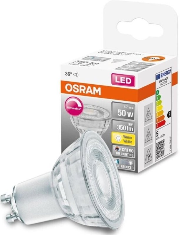 OSRAM Superstar dimmbare LED-Lampe mit besonders hoher Farbwiedergabe (CRI90) für GU10-Sockel, klares Glas ,Warmweiß (27...