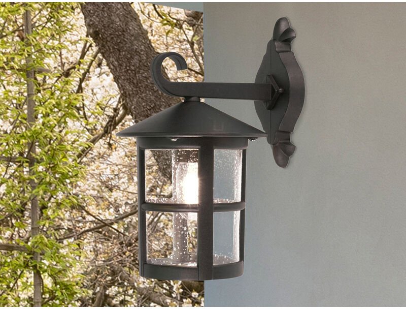 LED Außen Wandlaterne aus Alu im Landhausstil, Schwarz Höhe 34,5cm