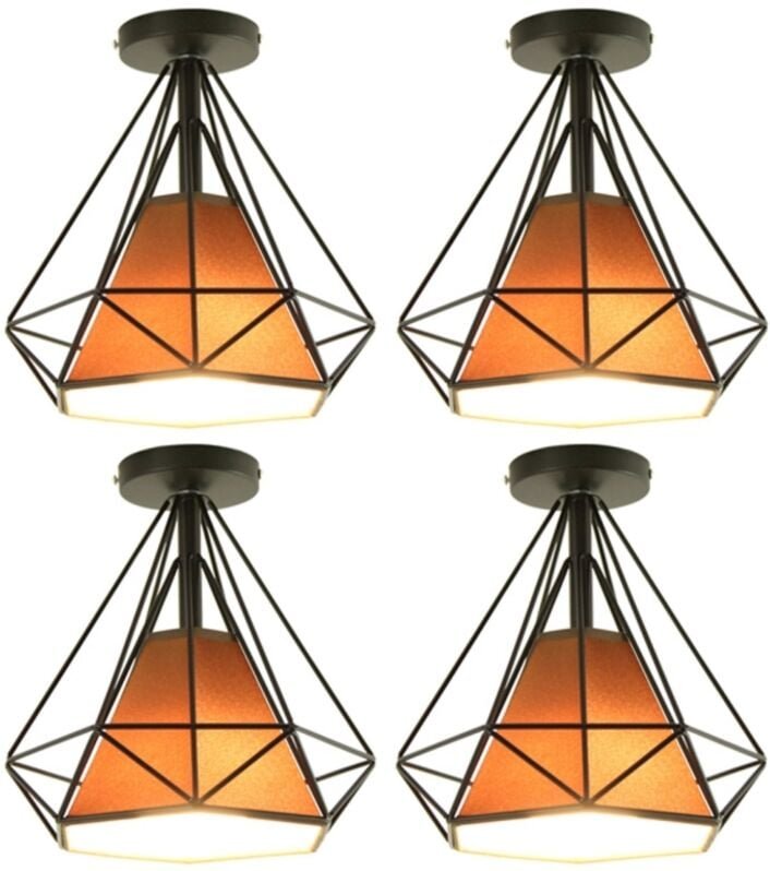 Thumbnail - 4 Stücke Vintage Industrie Deckenleuchte Käfig Deckenlampe Textil Metall Wohnzimmerlampe Braun Ø25cm