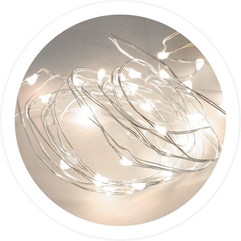 GSC - LED-Drahtgirlande 4,9 m, 3 x aa, 8 Funktionen, kaltes Licht