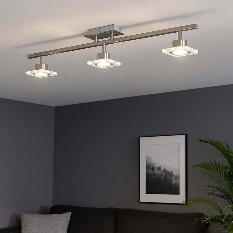 Deckenstrahler Spotleiste Deckenlampe dimmbar LED Deckenleuchte Wohnzimmer, 4 Stufen Dimmer, Spots beweglich, Stahl Acry...