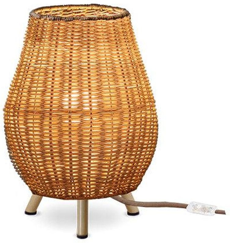 Thumbnail - Licht-erlebnisse - Tischleuchte Rattan ø 22,5 cm h: 32,5 cm Dreibein Natur E27 Kabel Schalter Modern Nachttischlampe Bei...