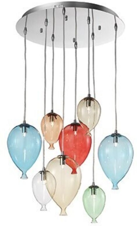 Clown - 8 Light Medium Balloon Cluster Anhänger Mehrfarbig, G9 - Ideal Lux