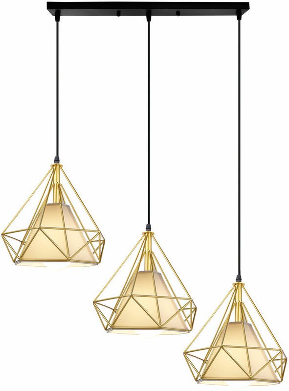 Pendelleuchte 3 Flammig Vintage Kronleuchter aus Metall Industrielle Hängelampe mit Ø25cm Diamant Käfig für Wohnzimmer S...