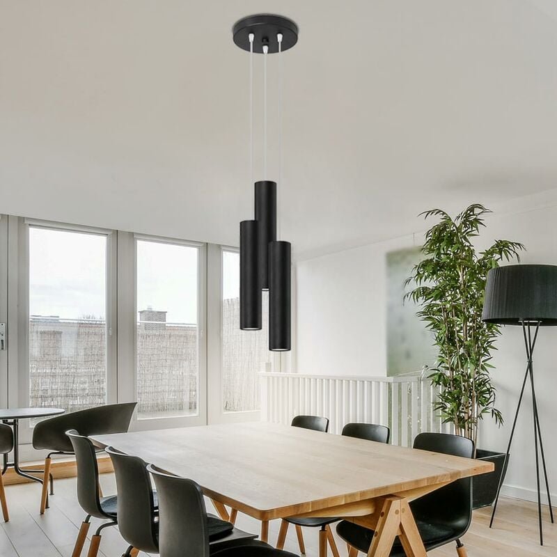 Pendelleuchte Esszimmer Hängelampe 3 flammig Pendellampe skandinavisch schwarz, Wohnzimmer, Stahl, 3x GU10 Fassungen, Dx...