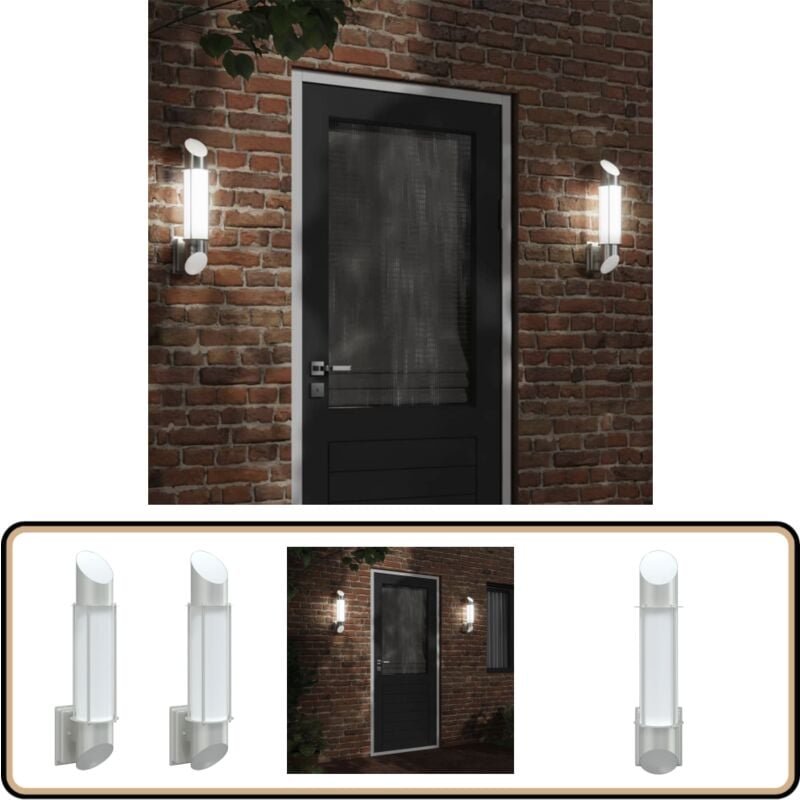 Außenwandleuchten 2 Stk. Silbern Edelstahl - Outdoor-Beleuchtung - Wandleuchte - Edelstahl - Silber - Gartenbeleuchtung