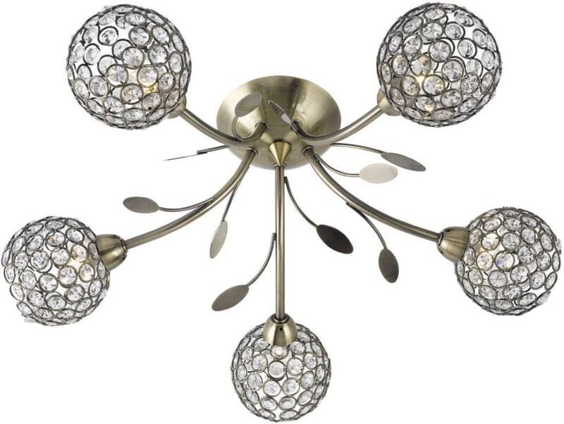 Searchlight Bellis - 5 Light Semi Flush Multi Arm Deckenleuchte Antik Messing und Glas, G9