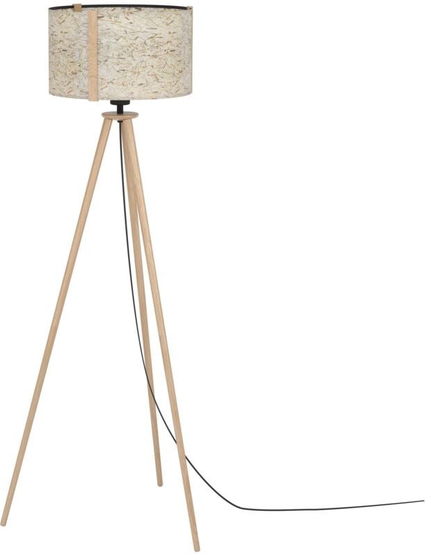Eglo - Stehlampe Hontongas, Stativ Stehleuchte mit Heu-Dekor, Standleuchte Dreibein aus weißem Textil und natürlichem Ho...