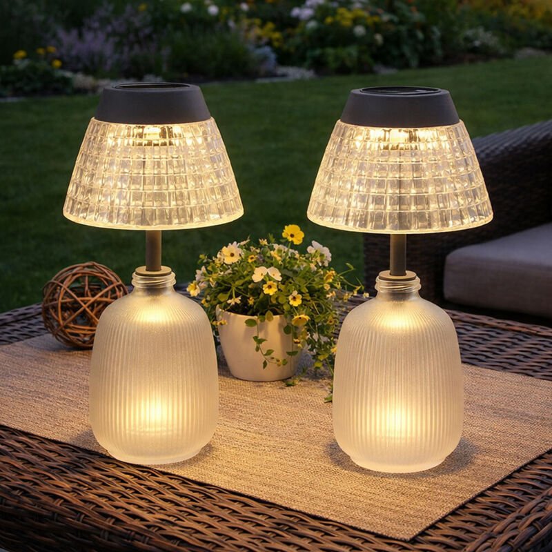 Solarlampe Tischleuchte Außenlampe klar Akku Glas LED Gartenlampe Balkonlampe, Acryl, Glas, LED 3000K warmweiß, DxH 13,5...