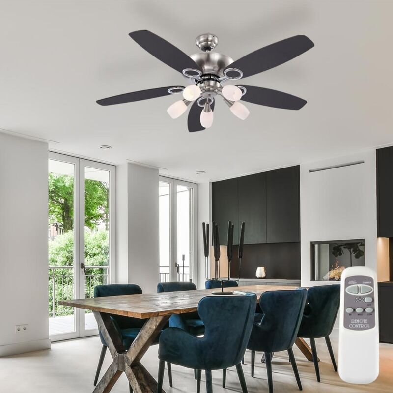 Deckenventilator mit Beleuchtung und Fernbedienung 3 Stufen Zugschalter Dimmfunktion 130 cm