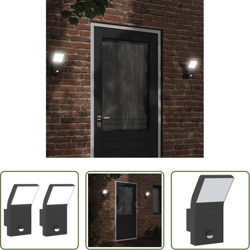 Bewegungsmelder - LED-Außenwandleuchten mit Sensor 2 Stk. Schwarz Aludruckguss