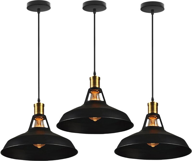 3er Pendelleuchte Lampenschirm Vintage Hängelampe aus Metall Edisen E27 Lampe für Loft Esszimmer Wohnzimmer Flur (Schwar...