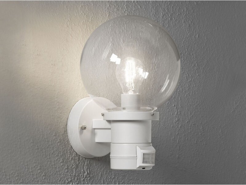 Konstsmide - led Außenwandleuchte mit Bewegungsmelder, Weiß mit Glas Kugel ø 20cm