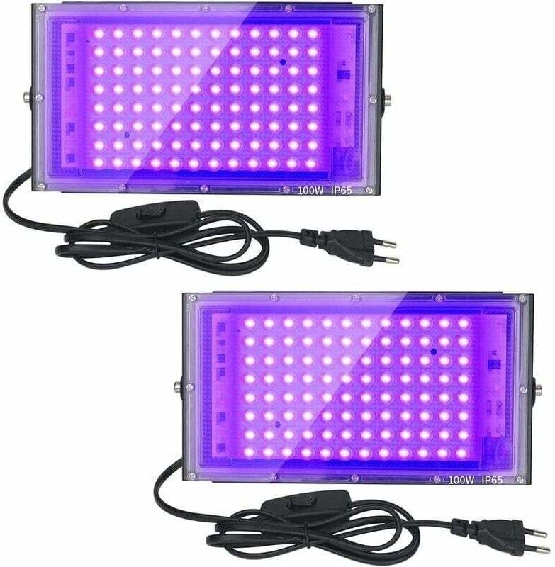Set mit 2 UV-LED-Projektoren – 100 W – IP65 wasserdicht – Ultraviolette Beleuchtung für Aquarien, Partys, fluoreszierend...