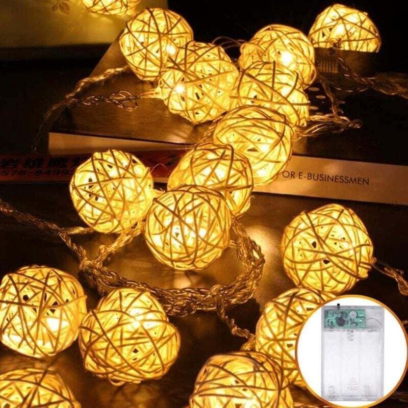 Gabrielle - LED-Rattan-Kugel-Lichterkette, 5 m, 40 LEDs, batteriebetrieben, wasserdicht, Rattan-Kugeln, Lichterkette, We...